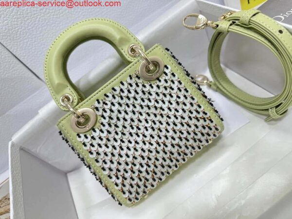 Replica Dior S0856 Micro Lady Dior Bag Horizon Green Metallic Cannage Lambskin embroidery sequins