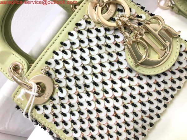 Replica Dior S0856 Micro Lady Dior Bag Horizon Green Metallic Cannage Lambskin embroidery sequins 4