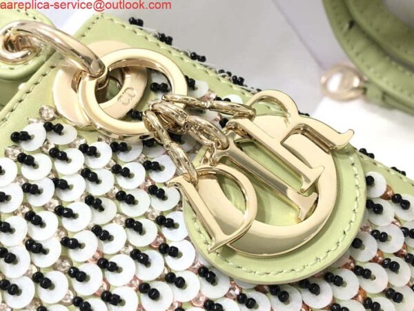 Replica Dior S0856 Micro Lady Dior Bag Horizon Green Metallic Cannage Lambskin embroidery sequins 5