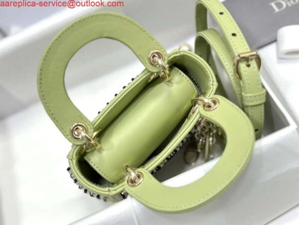 Replica Dior S0856 Micro Lady Dior Bag Horizon Green Metallic Cannage Lambskin embroidery sequins 6