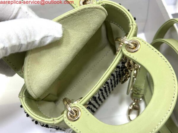 Replica Dior S0856 Micro Lady Dior Bag Horizon Green Metallic Cannage Lambskin embroidery sequins 7