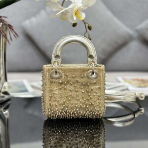 Replica Dior S0856 MICRO LADY DIOR BAG Horizon Metallic Cannage Lambskin embroidery beads