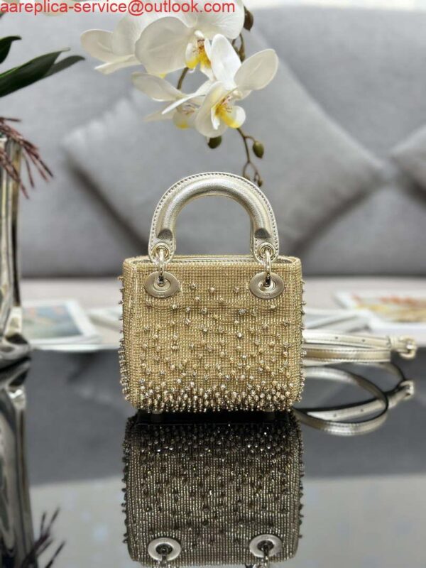 Replica Dior S0856 MICRO LADY DIOR BAG Horizon Metallic Cannage Lambskin embroidery beads