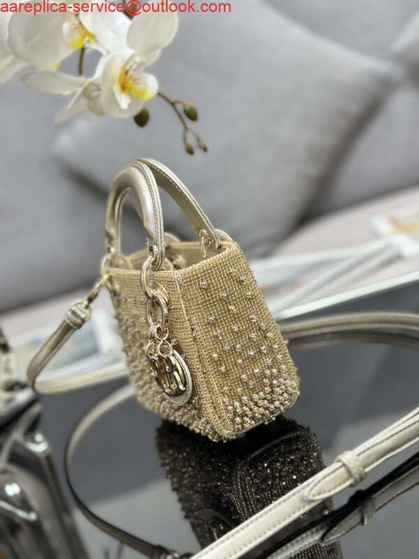 Replica Dior S0856 MICRO LADY DIOR BAG Horizon Metallic Cannage Lambskin embroidery beads 2