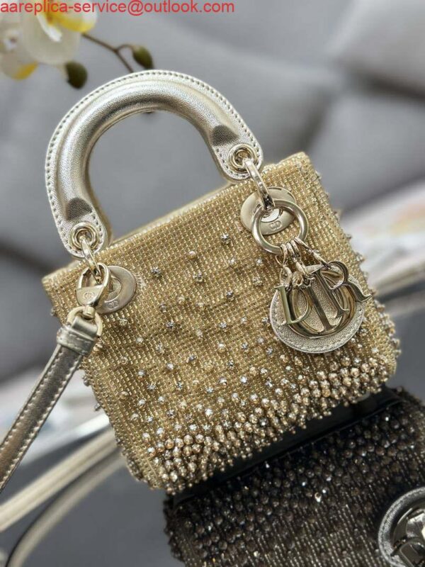 Replica Dior S0856 MICRO LADY DIOR BAG Horizon Metallic Cannage Lambskin embroidery beads 4