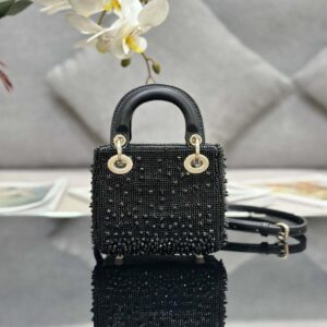 Replica Dior S0856 MICRO LADY DIOR BAG Horizon Metallic Cannage Lambskin embroidery beads Black