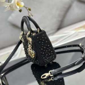 Replica Dior S0856 MICRO LADY DIOR BAG Horizon Metallic Cannage Lambskin embroidery beads Black 2