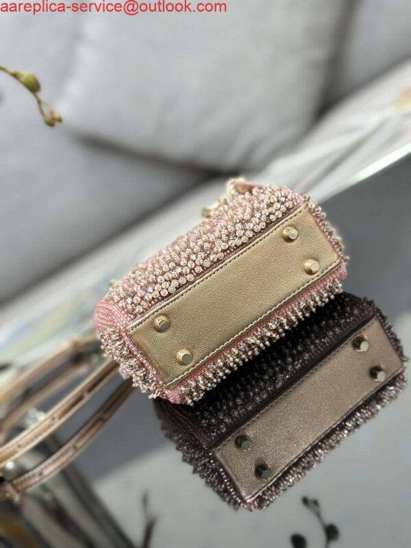 Replica Dior S0856 MICRO LADY DIOR BAG Horizon Metallic Cannage Lambskin embroidery beads Pink 3