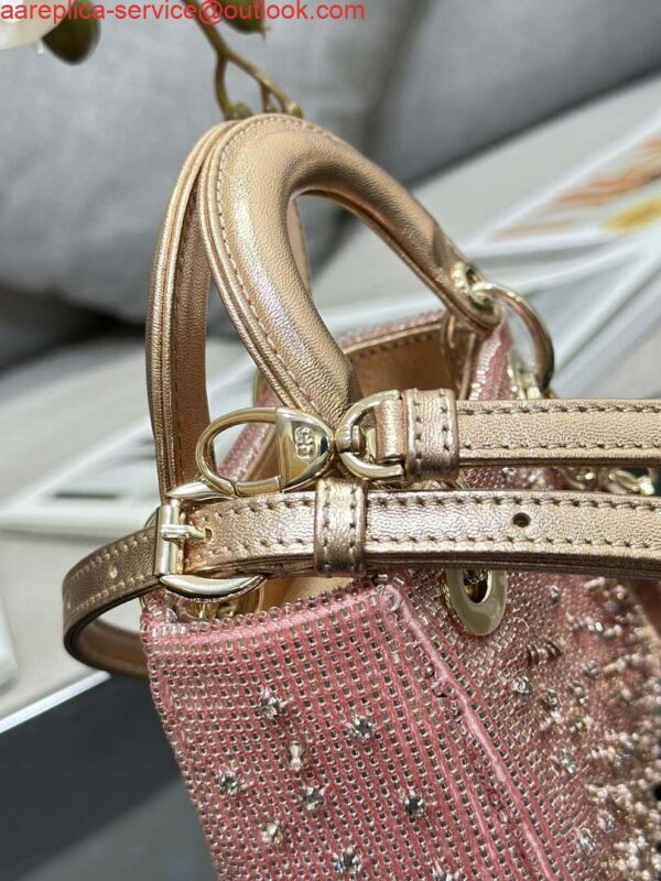 Replica Dior S0856 MICRO LADY DIOR BAG Horizon Metallic Cannage Lambskin embroidery beads Pink 6