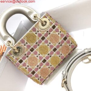 Replica Dior S0856 MICRO LADY DIOR BAG Horizon Yellow and Pink Metallic Cannage Lambskin Embroidered with Beads