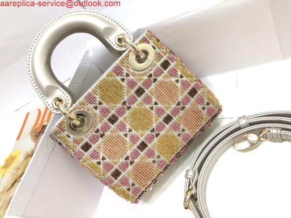 Replica Dior S0856 MICRO LADY DIOR BAG Horizon Yellow and Pink Metallic Cannage Lambskin Embroidered with Beads 3