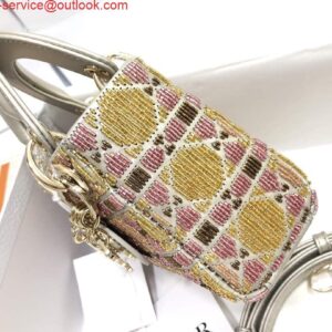 Replica Dior S0856 MICRO LADY DIOR BAG Horizon Yellow and Pink Metallic Cannage Lambskin Embroidered with Beads 2