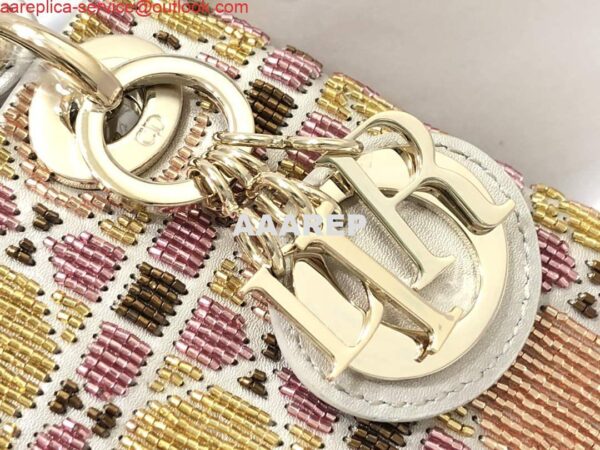 Replica Dior S0856 MICRO LADY DIOR BAG Horizon Yellow and Pink Metallic Cannage Lambskin Embroidered with Beads 7