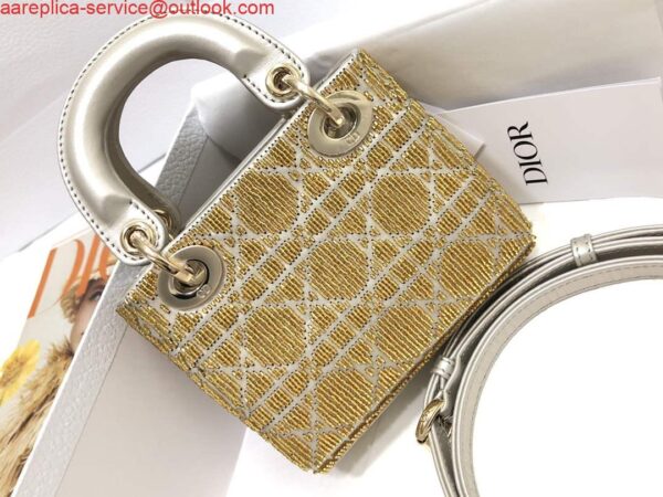 Replica Dior S0856 MICRO LADY DIOR BAG Horizon Yellow Metallic Cannage Lambskin Embroidered with Beads 3