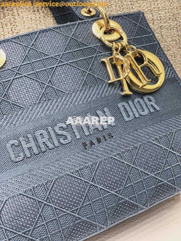 Replica Dior Medium Dark Denim Lady D-lite Embroidered Cannage Bag M05 4
