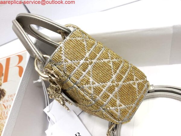 Replica Dior S0856 MICRO LADY DIOR BAG Horizon Yellow Metallic Cannage Lambskin Embroidered with Beads 4