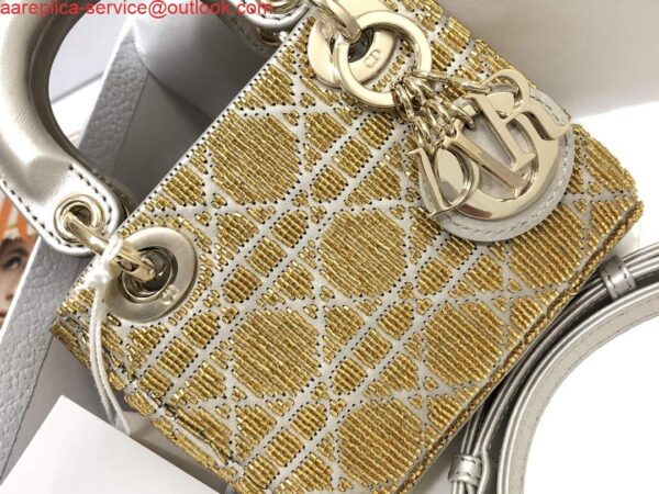 Replica Dior S0856 MICRO LADY DIOR BAG Horizon Yellow Metallic Cannage Lambskin Embroidered with Beads 6