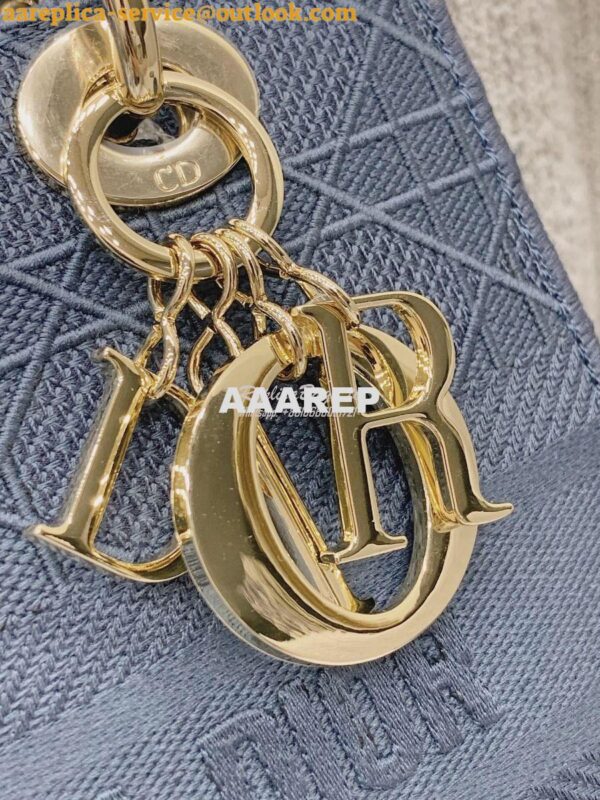 Replica Dior Medium Dark Denim Lady D-lite Embroidered Cannage Bag M05 6