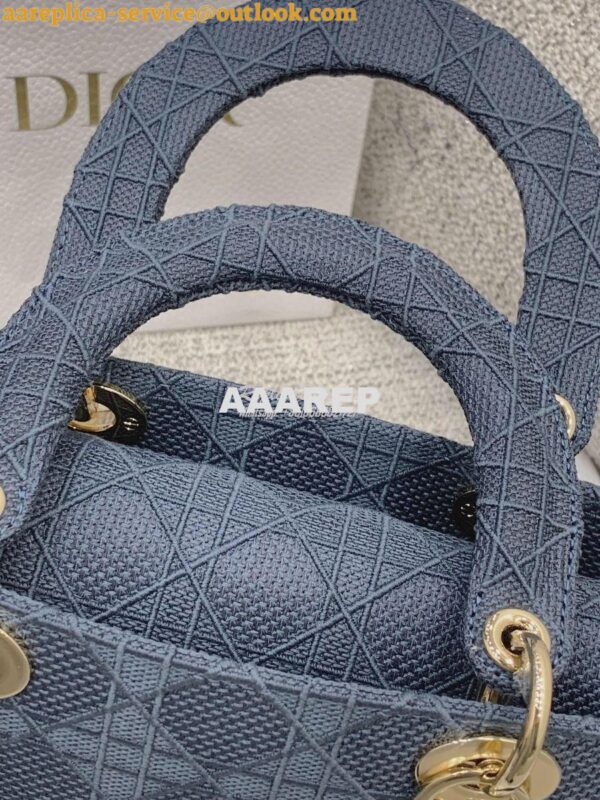 Replica Dior Medium Dark Denim Lady D-lite Embroidered Cannage Bag M05 8