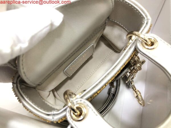 Replica Dior S0856 MICRO LADY DIOR BAG Horizon Yellow Metallic Cannage Lambskin Embroidered with Beads 9