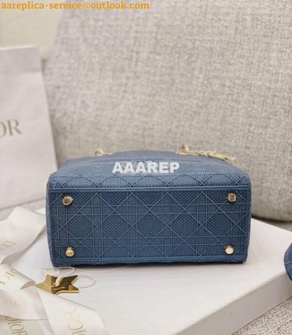 Replica Dior Medium Dark Denim Lady D-lite Embroidered Cannage Bag M05 12