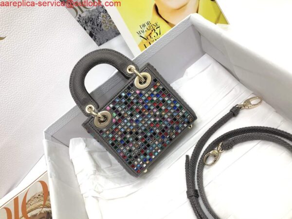 Replica Dior S0856 Micro Lady Dior Bag Square Embroidery Set with Gray Multicolor Strass