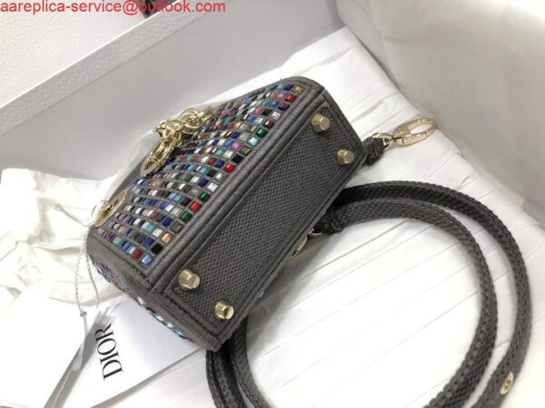 Replica Dior S0856 Micro Lady Dior Bag Square Embroidery Set with Gray Multicolor Strass 5