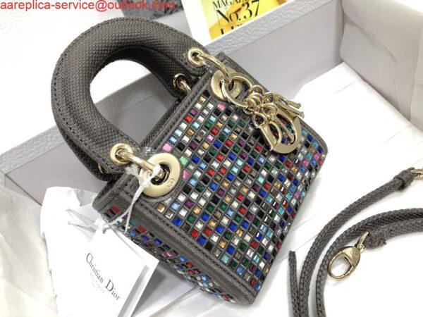 Replica Dior S0856 Micro Lady Dior Bag Square Embroidery Set with Gray Multicolor Strass 4