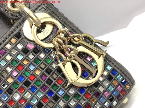 Replica Dior S0856 Micro Lady Dior Bag Square Embroidery Set with Gray Multicolor Strass 5