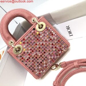 Replica Dior S0856 Micro Lady Dior Bag Square Embroidery Set with Pink Multicolor Strass