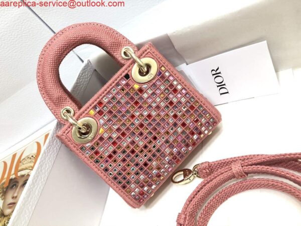 Replica Dior S0856 Micro Lady Dior Bag Square Embroidery Set with Pink Multicolor Strass 3