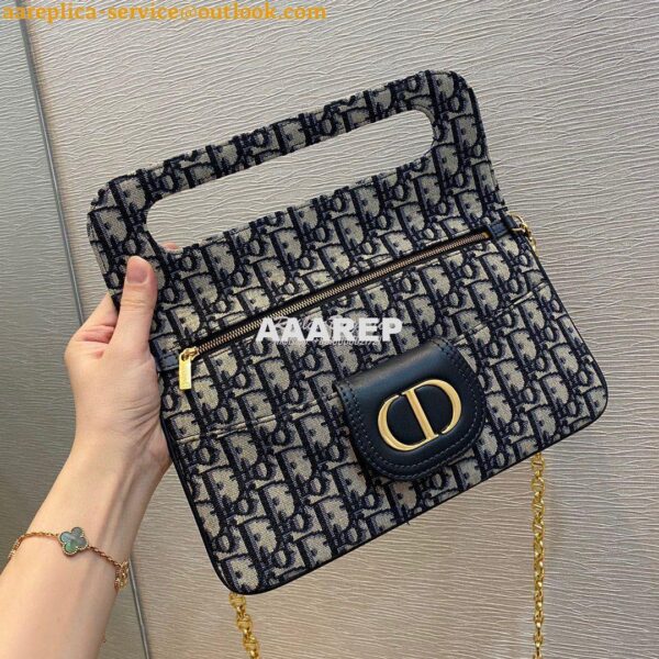 Replica Dior Medium DiorDouble Bag Blue Oblique Jacquard M8641 4