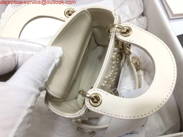 Replica Dior S0856 MICRO LADY Dior Bag White Cannage Lambskin with Pearl 5