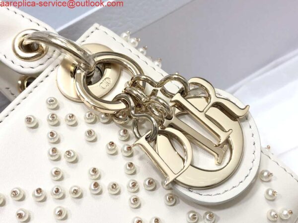 Replica Dior S0856 MICRO LADY Dior Bag White Cannage Lambskin with Pearl 7