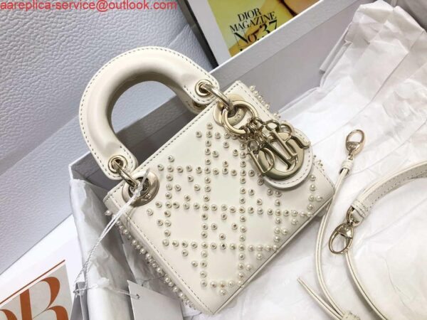 Replica Dior S0856 MICRO LADY Dior Bag White Cannage Lambskin with Pearl 8