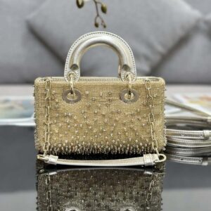 Replica Dior S0910 Micro Lady D-joy Bag Gold-Tone Satin with Gradient Bead Embroidery