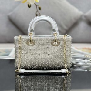 Replica Dior S0910 Micro Lady D-joy Bag Silver-Tone Satin with Gradient Bead Embroidery