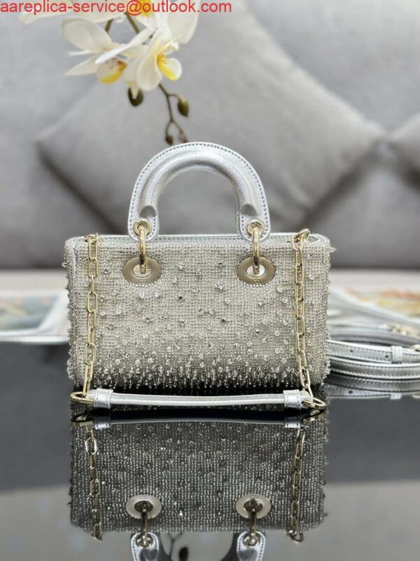 Replica Dior S0910 Micro Lady D-joy Bag Silver-Tone Satin with Gradient Bead Embroidery 3