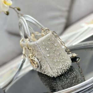 Replica Dior S0910 Micro Lady D-joy Bag Silver-Tone Satin with Gradient Bead Embroidery 2