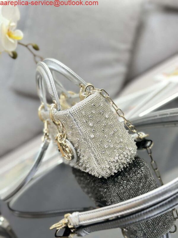 Replica Dior S0910 Micro Lady D-joy Bag Silver-Tone Satin with Gradient Bead Embroidery 4