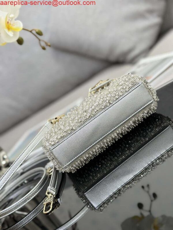 Replica Dior S0910 Micro Lady D-joy Bag Silver-Tone Satin with Gradient Bead Embroidery 5