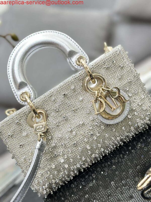 Replica Dior S0910 Micro Lady D-joy Bag Silver-Tone Satin with Gradient Bead Embroidery 6