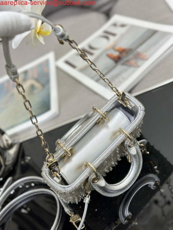 Replica Dior S0910 Micro Lady D-joy Bag Silver-Tone Satin with Gradient Bead Embroidery 8