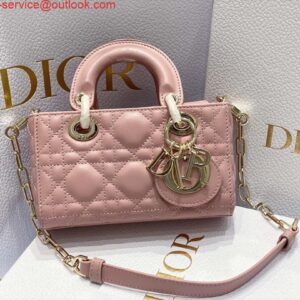 Replica Dior S0910 Small Lady D-joy Bag Pink Cannage Lambskin