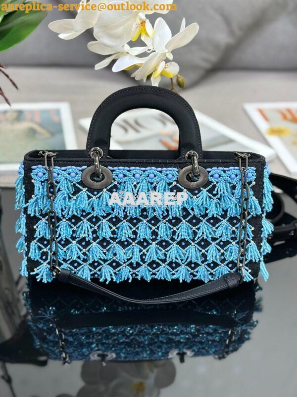 Replica Dior Medium Lady D-Joy Black Satin Embroidered with Turquoise 6