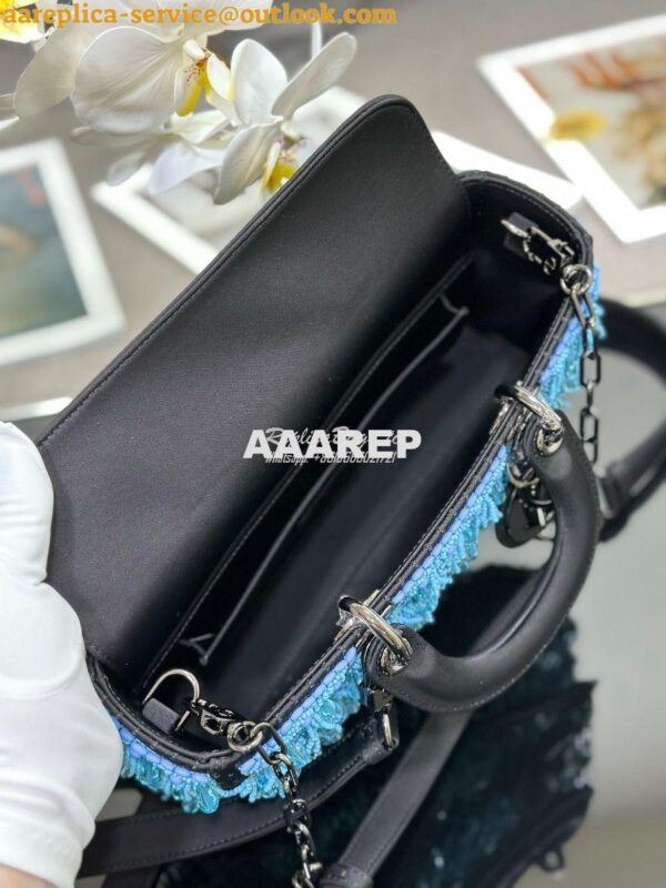 Replica Dior Medium Lady D-Joy Black Satin Embroidered with Turquoise 7