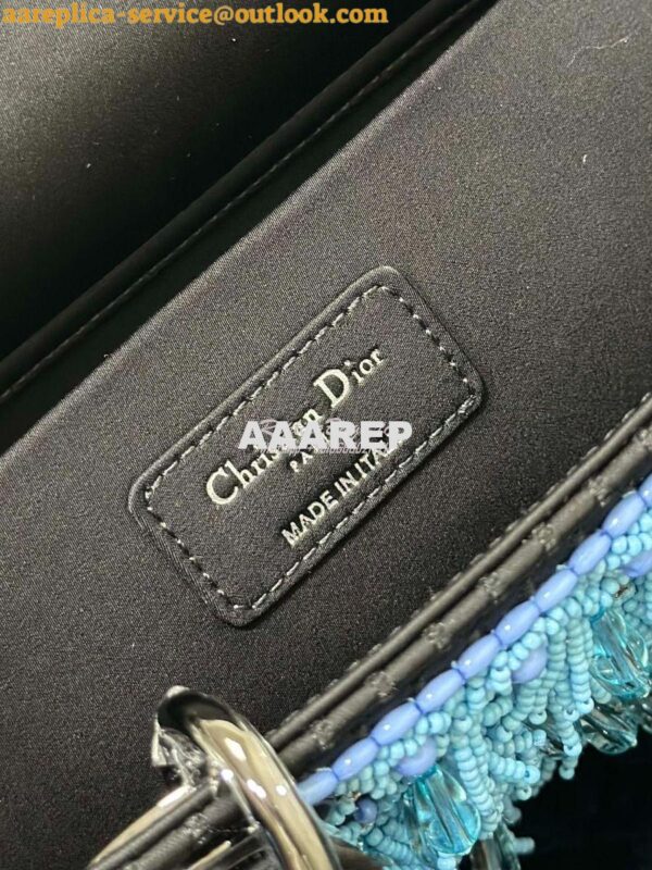 Replica Dior Medium Lady D-Joy Black Satin Embroidered with Turquoise 8