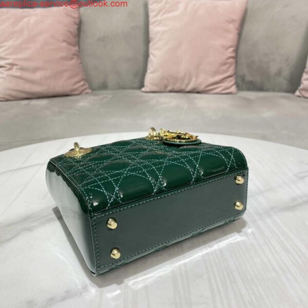 Replica Dior M0505 Mini Lady Dior Bag Dark Green Patent Cannage Calfskin 7