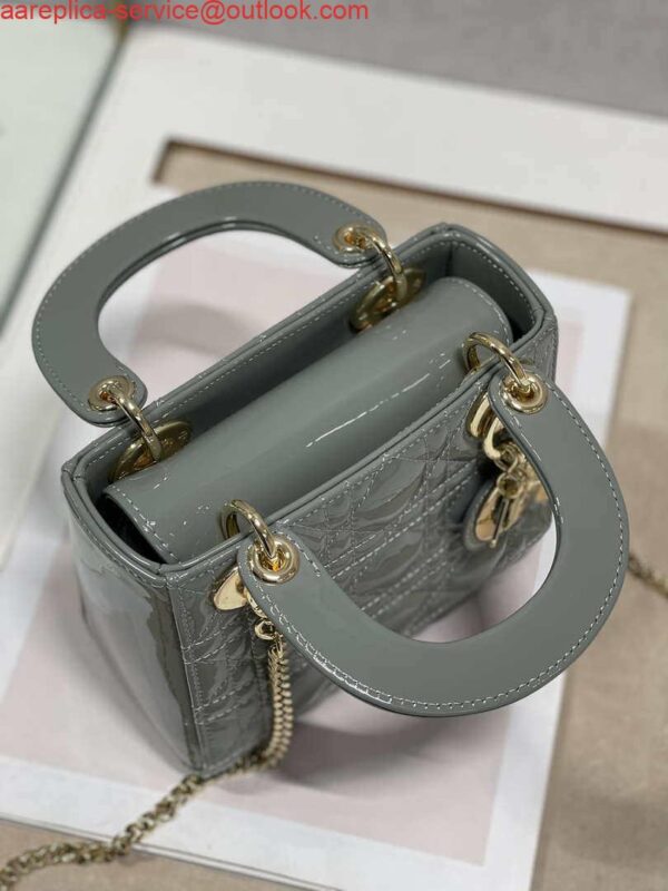 Replica Dior M0505 Mini Lady Dior Bag Gray Patent Cannage Calfskin 5