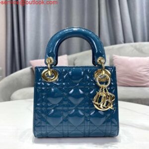 Replica Dior M0505 Mini Lady Dior Bag Navy Blue Patent Cannage Calfskin